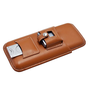 GENUINE LEATHER 3 Tubes Mini Travel Cigar Humidor